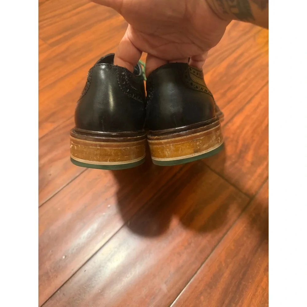 Cole Haan Mens Black Leather Wingtip Oxford Dress Shoes Green Laces  9.5 M